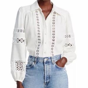 AQUA White Lace Button Up Shirt EUC